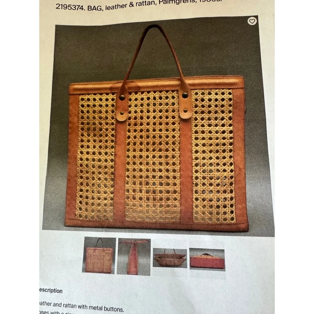 Vintage‎ Woven Wicker  BAG, leather & rattan, Palmgrens, 1900s Antique Purse